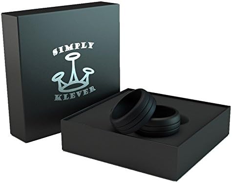 Silicone Wedding Ring Set – Best Silicone Rubber Wedding Ring Band for Men – 9mm Wide Comfort Safety Fit for Sports, Outdoors, Chef, Mechanic, Police, Military, Work by Simply Klever (Black)