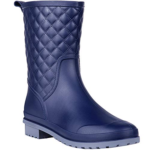 Litfun Womens Mid Calf Rain Boots Outdoor Garden Work Waterproof Boots Wide Calf Rain Shoes Navy - Thumbnail 6