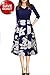 Floral Midi Work Dress 3/4 Sleeve for Women A-Line Fit Flare Dress Below Knee Length Navy Blue X-Large