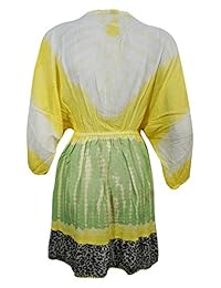 Mogul Womens Tie-Dye Mini Dress Embroidered Casual Elastic Waist Cover Up