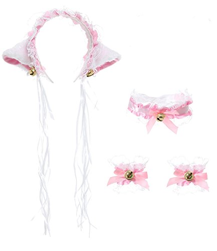 Cute anime lace cat fox ears headband bell necklace cho…