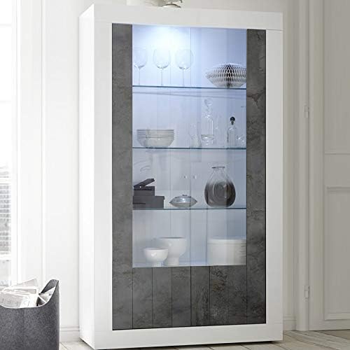 Sofamobili Vaisselier Blanc Et Gris Foncé Moderne Serena 6