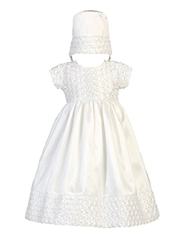 Christening Day Taffeta Gown with Ribbon Embroidery and Bonnet 6-12 Months