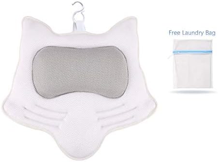 Luxury Bath Pillow for Women & Men, Air Mesh Breathable Bathtub Spa Pillow with Hook and Laundry Bag, Ergonomic Cushion Support for Head, Neck and Shoulders, Machine Washable (Fox-Shaped)