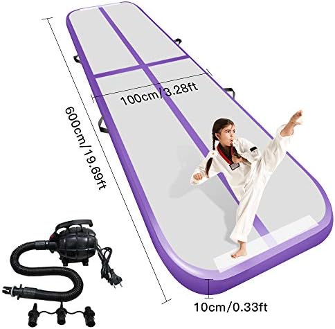 Airacker 9.84ft/13.13ft/16.4ft/19.69ft/23ft/26ft/29ft/33ft/36.ft/39ft Air Track, Tumbling Mat, Inflatable Gymnastics Airtrack Mat, Air Floor Mat with Electric Air Pump for Training/Cheerleading