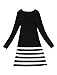 Allegra K Ladies Scoop Neck Stripe Pattern Straight Cut Wrap Back Dress S Black
