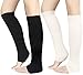 Chalier 2 Pairs Womens Winter Warm Knitted Leg Warmers Crochet Long Socks A- 2 Pairs(black+beige) One Size Fits Most