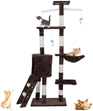 Blackpoolal Cat Kitten Scratching Post Tree with Rope and Hammock Scratches Bed Tree Climbing Toy Activity Center Pets Play Tower House Home Decorative Fuiniture (150CM-Brown)