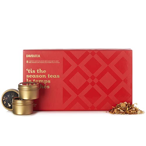 DAVIDsTEA 'Tis the Season Teas 8 Tea Sampler, Loose Leaf Tea Gift Set, Assortment of 8 Holiday Teas and Infusions, 78 Grams / 2.8 Ounces