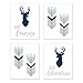 Sweet Jojo Designs Navy Blue, Mint and Grey Woodland Deer Wall Art Prints Room Decor for Baby, Nursery, and Kids for Woodsy Collection - Set of 4 - Seek Adventure Have Courage