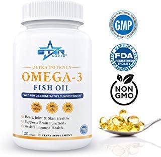 STARMAKER Omega 3 Fish Oil 2000mg | High EPA 800mg + DHA 600mg | Pharmaceutical Grade, Ultra Pure, Triple Strength, Burpless, Non-GMO, Heart Health, Joint Support, Brain, Immune, Skin Health 120 Pills