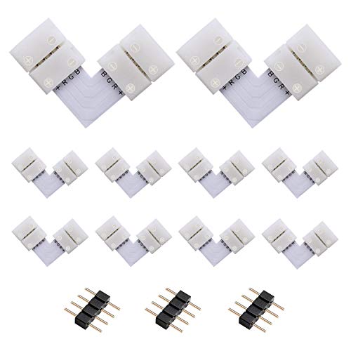 Led Strip Light Connectors, L Shape 4 Pins Light Strips Solderless Connectors for 5050 3528 SMD RGB with 3Pcs 4-pin Male Connector 10-Pack 10mm Line Shape Connectorss 12V 72W Clip - Thumbnail 7