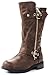 Kids Girls Mango21 Brown Dual Buckle/Zipper Quilted Mid Calf Motorcycle Boots-3