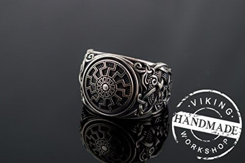 Black Sun Ring with Mammen Ornament Norse Ring Sterling Silver Viking Jewelry