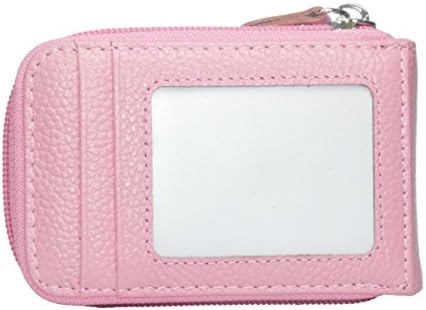 JZLGBH RFID Blocking Genuine Leather Card Wallet - Cards Holder Case Organizer Coin Purse With ID Window (Pink)