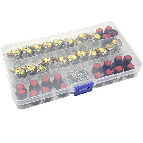 WGCD 20 PCS B10K 10K Ohm Knurled Shaft Linear Rotary Taper Potentiometer with Cap Kit (B10K)