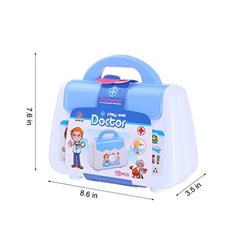 Educational Doctor Medical Kit | 15Pcs Kids Pretend Medical Doctor Medical Playset with Stethoscope,Case | Durable Role Play Promotes Thinking Skills Gift for Toddler Boys Girls (Blue)