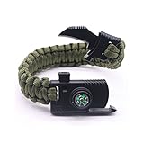 Camping Paracord Survival Bracelet Kit 500 LB - Outdoor Hiking Travelling Hunting Gear - Emergency Tactical Parachute Rope Bracelet - Compass, Fire Starter, Knife, Whistle - Military