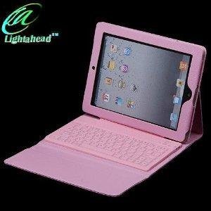 (Lightahead) Ipad 2 and 3 Case with Built-in Bluetooth Keyboard Leather Cover with Keypad (Pink)