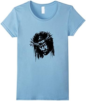 Womens Beautiful Face of Jesus Crown of Thorns T-Shirt Medium Baby Blue