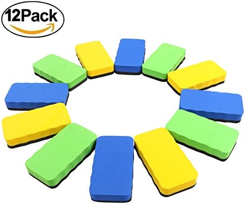 Hompie Magnetic Dry Erasers, Blackboard Whiteboard Eraser Washable Cleaner with 12 Pack and 3 Colors for Home, School Classroom and Office, Best Gift for Officer Managers Teachers in Christmas