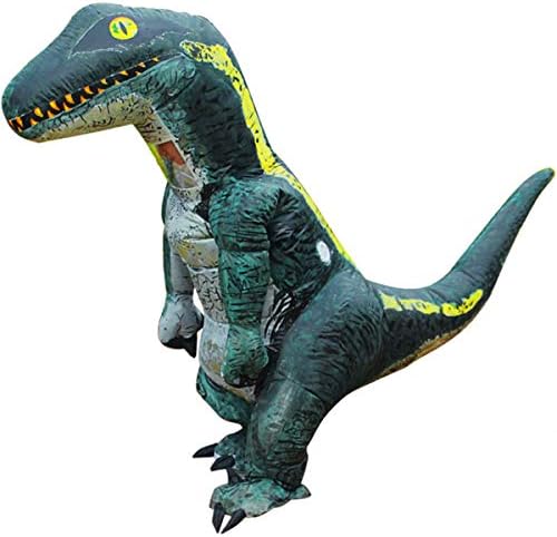 Inflatable Dinosaur Costume T-Rex Costume Velociraptor Inflatable Suit Jurassic World Halloween Dress for Kids and Adult Green