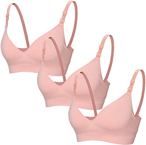 BAOMOSI 3PACK Women's Seamless Nursing Maternity Bra Push up Comfort Sleep Bralette Pink L
