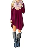 MOLERANI Women's Solid Long Sleeve Casual Loose T-Shirt Dress (L, Wine Red)