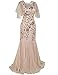 kayamiya Women's 1920s Maxi Long Prom Gowns Sequin Mermaid Hem Evening Dress with Sleeves