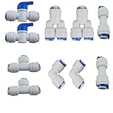 PureSec 2018 1/4-inch OD Push to Connect Quick Fitting Combo for RODI System(Ball Valve+T+Y+L+I Assortment Package, Pack of 10)