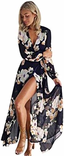 HITRAS Women Lace Long Sleeve Summer Tops+Chiffon Formal Party Cocktail Long Skirt (XL, Black)