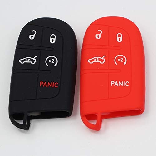 Btopars 2Pcs Silicone Smart Key Fob Skin Cover Case Protector Keyless Jacket Remote Holder Compatible with Jeep Grand Cherokee Black Red