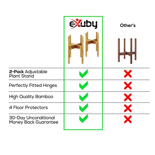 eXuby - 2-Pack Adjustable Wooden Plant Stands Indoor & Outdoor - Bamboo Construction in Mid-Century Design - Fits Pots 8.5" to 11.5" Wide - Adjustable Height - 4 Floor Protectors - Pot Not Included - Thumbnail 5