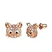 U7 Cat Stud Earrings for Teen Rose Gold Plated Rhinestone Crystal Kitty Jewelry Hypoallergenic Silver Post Cute Animal Studs Earrings for Women