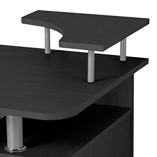 Fineboard Home Office Computer Desk with Raised Side Desktop, Black