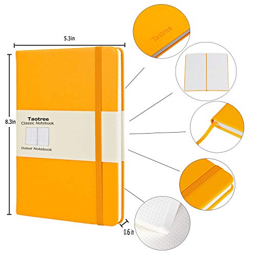 Bullet Journal - Taotree Dot Grid Hard Cover Notebook, 100gsm Premium Thick Paper with Fine Inner Pocket, Yellow Smooth Faux Leather, 144 Pages, 5''Ã—8.3''