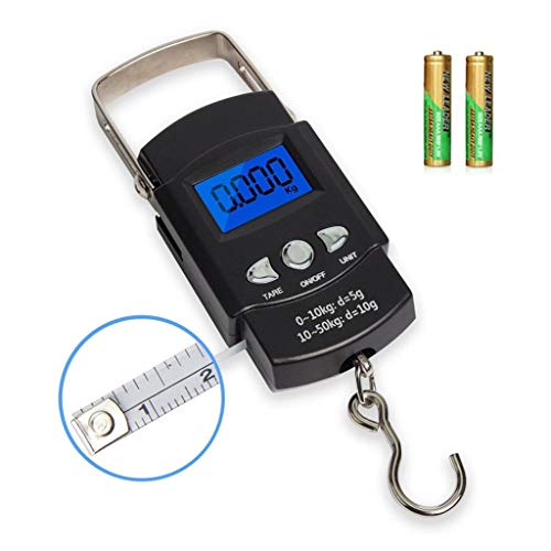 JDgoods 2019 New Portable Precision Digital Mini Scale, 50kg Electronic Scale Portable Hook Scale Hoisting Rope Scale Spring Scale With Ruler,Backlight LCD Display, Stainless Steel, 110lb/50kg