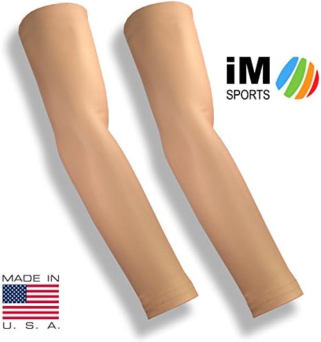 iM Sports MILER Running Arm Cooler &amp; Warmer Sleeves + UV Protection + Compression + Unisex + Made in USA - Suntan - XXX-Large - Pair