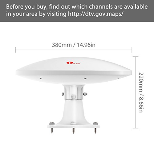 1byone-Amplified-RV-Antenna-with-Omni-directional-360-Reception-70-Miles-Outdoor-HDTV-Antenna-Caravan-TV-Antenna-Suitable-for-Both-Outdoors-and-RVs-Anti-UV-Coating-Waterproof-and-Compact