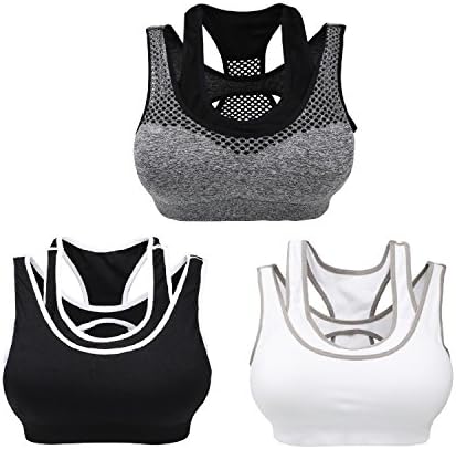 Sports Bra Racerback Bra Pack Workout and Yoga Padded Medium Impact Bras Pack of 3 (M, black, gray and white)