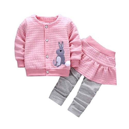 Fabal 2Pcs Infant Toddler Baby Girls Rabbit Print Tops Coat+Pants Outfits Clothes Set (12-18Months, Pink)