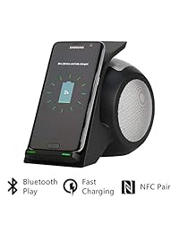 Rápido Cargador Inalámbrico Con HD estéreo altavoz Bluetooth manos libres para llamar para iphone 8 8 Plus X, Samsung Galaxy Note 8, S8, S8 Plus, S6 Edge Plus y todos los dispositivos compatibles con Qi, (negro)