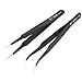 13cm Length Black Anti-magnetic Straight Curved Tweezers 2 Pcs