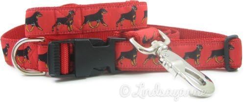 Rottweiler Breed Dog Collar and Leash Set - Red