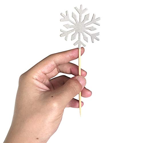 Snowflake Cupcake Topper 60 PCS Glitter Cupcake Picks Cute Cake Toppers for Christmas Party/Frozen Themed Party/Wedding Party Decorations (Silver)