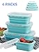Set of 4 Collapsible Food Storage Containers with Lids Portable Silicone Food Containers Microwave Freezer Safe Lunch Box Bento Box Folding Outdoor Picnic Travel Food Containers(Blue)