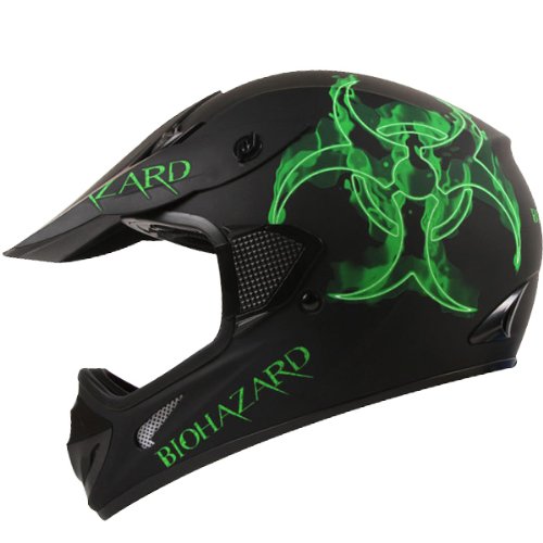 green and black dirt bike helmet