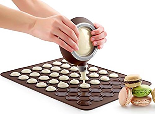 Click Here to See More Images BPA Free 48 French Macaroon Baking Sheet & Decorative Flower Pot Set-DIY Silicone Cake,Cookie Chocolate Maker in Eco-friendly Way(Set of 2, Brown)