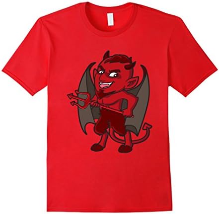 Men's Devil Emoji T-Shirt (Mischievous Devil With Pitchfork) Large Red