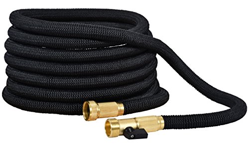 OVAREO Garden Hose 50 Feet + Heavy Duty Spray Nozzle with 8 Functions Flexible and Expandable Water Hose with Triple Latex Core 3/4 Solid Brass Fittings Strong Material to Insure No Leak Kink Free